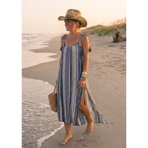 P.J. Salvage S Packable Travel Maxi Sundress Boho Lounger Beach Coverup Striped